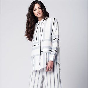Q2 Blue & Black Mix Stripe Shirt in Long Sleeves